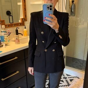 Zara Black Double-Breasted Blazer with Gold Buttons